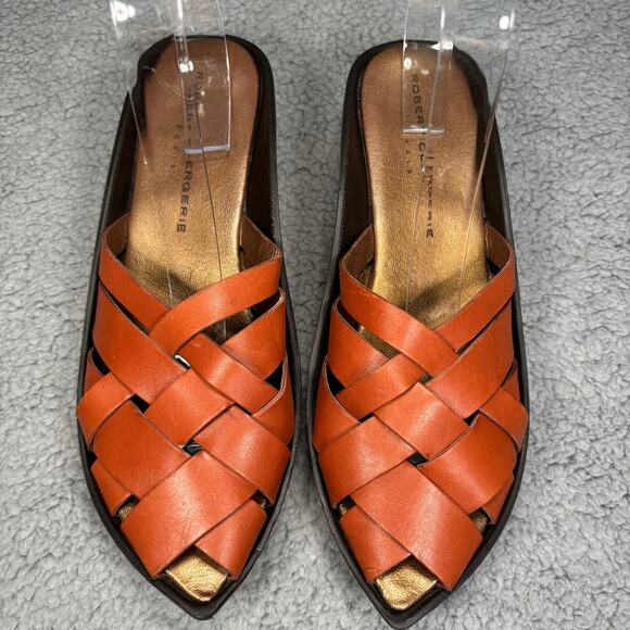 ROBERT CLERGERIE Mule 6.5 Platform Sandal Artsy Boho Asian Pointed Toe Woven - Picture 4 of 13